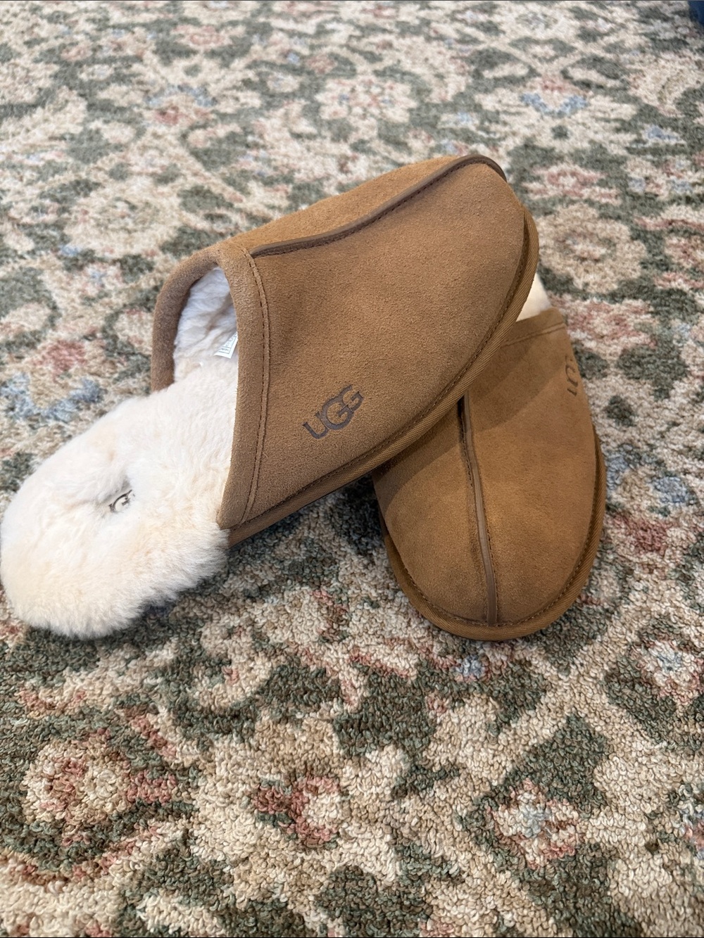 Men’s UGG Chestnut Suede Shearling-slide   Slippers Size 10